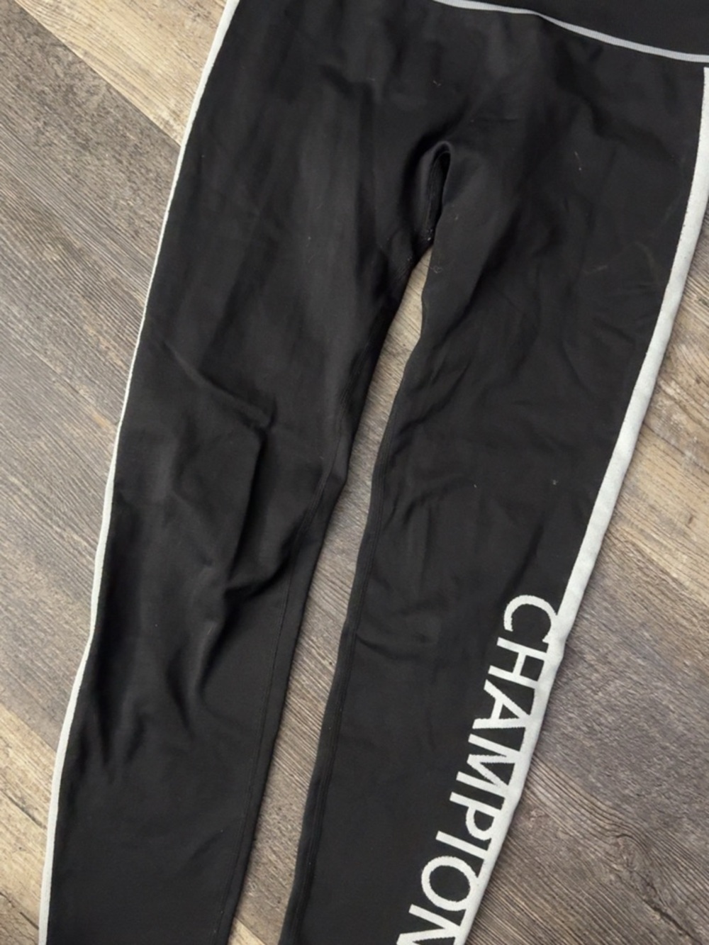 Champion Womens Medium Black Leggings with White Side Stripe and Logo